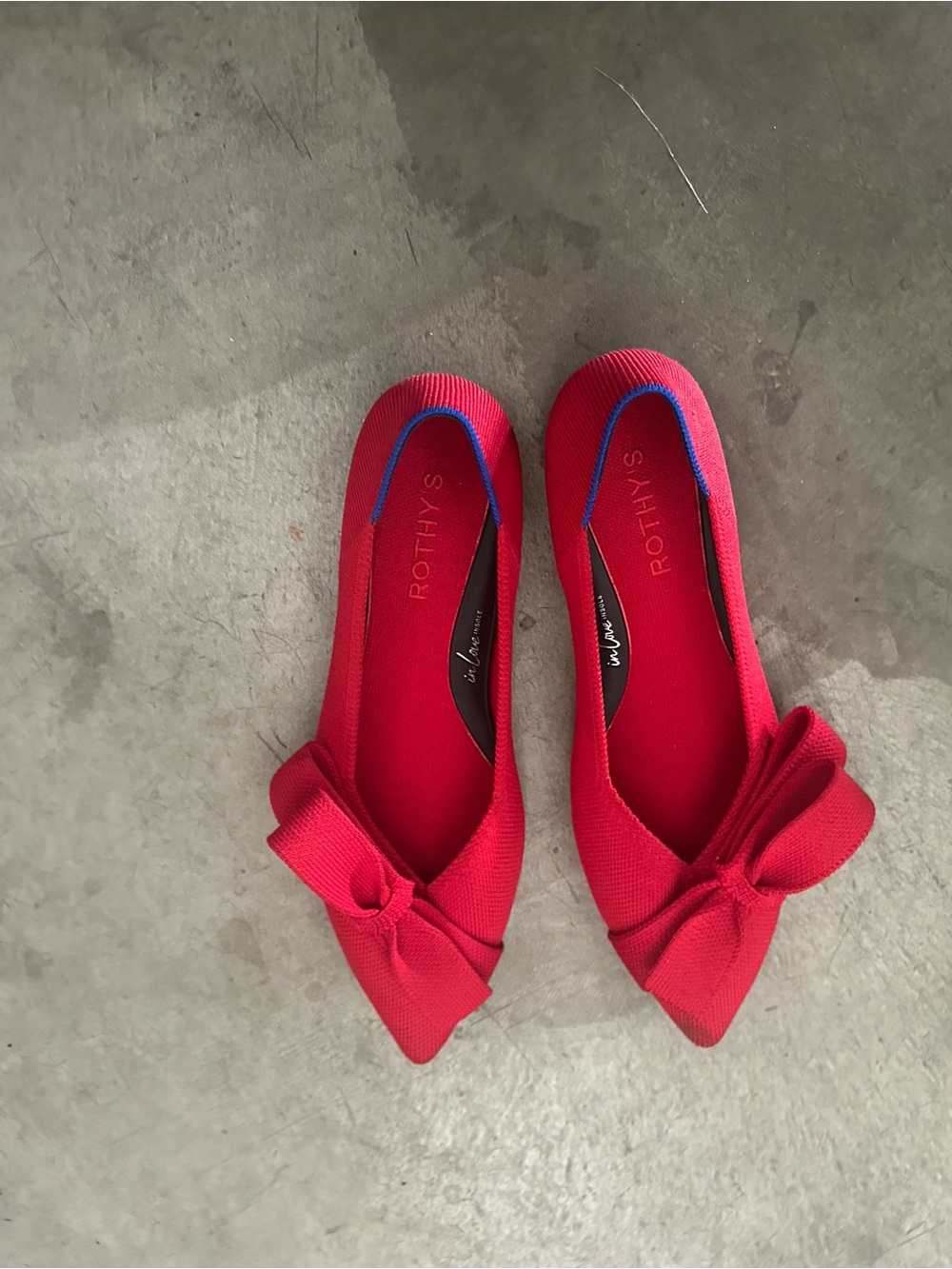 Rothy's Red Pointed-Toe Bow Flats